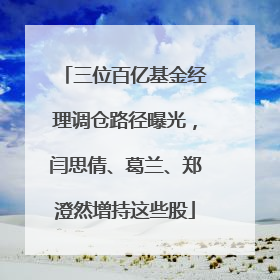 三位百亿基金经理调仓路径曝光，闫思倩、葛兰、郑澄然增持这些股