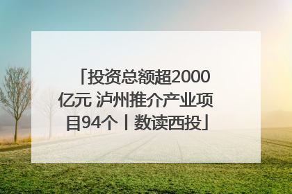 投资总额超2000亿元 泸州推介产业项目94个丨数读西投