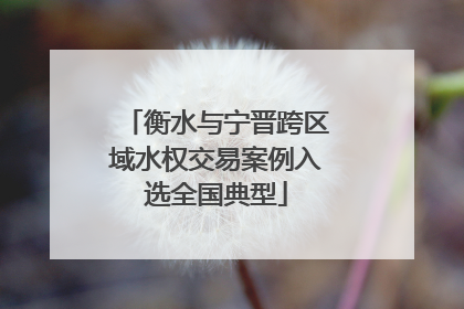 衡水与宁晋跨区域水权交易案例入选全国典型